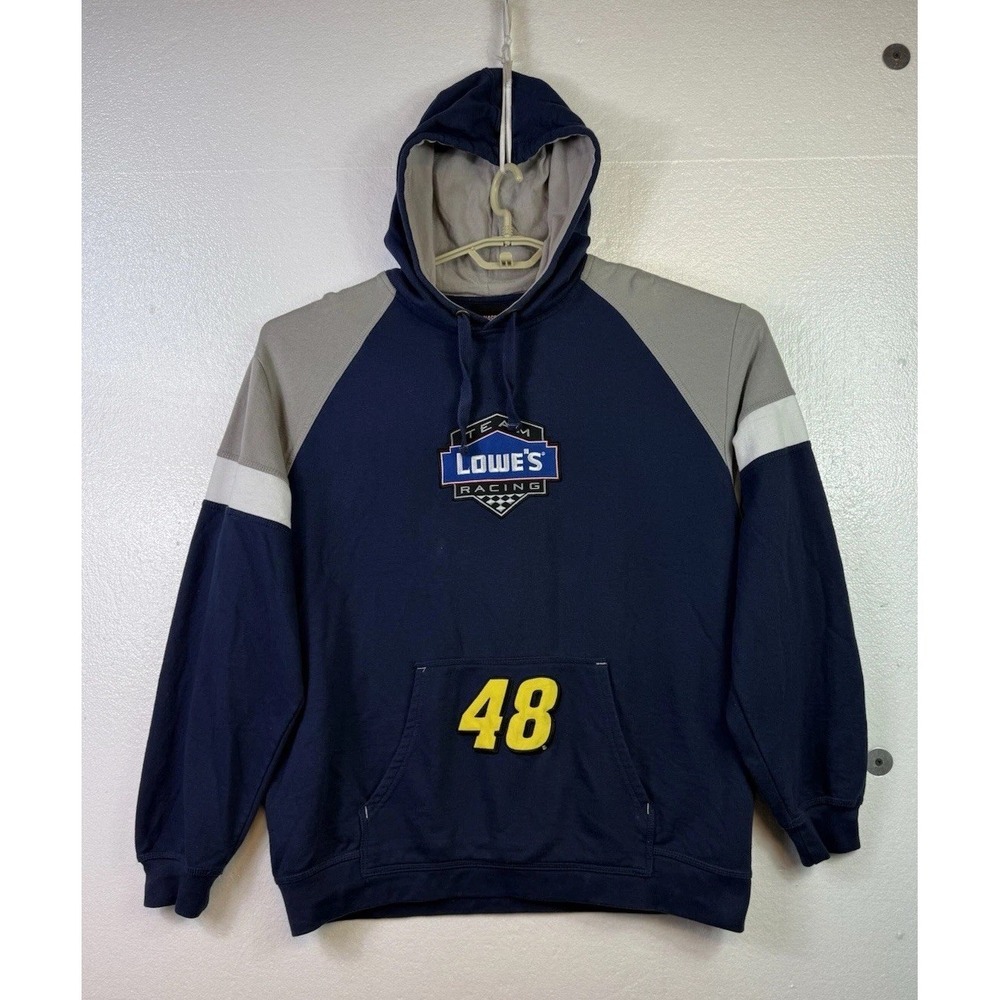 Vtg NASCAR Lowes Racing #48 Hoodie Sz 2XL Blue Logo Pullover Sweatshirt